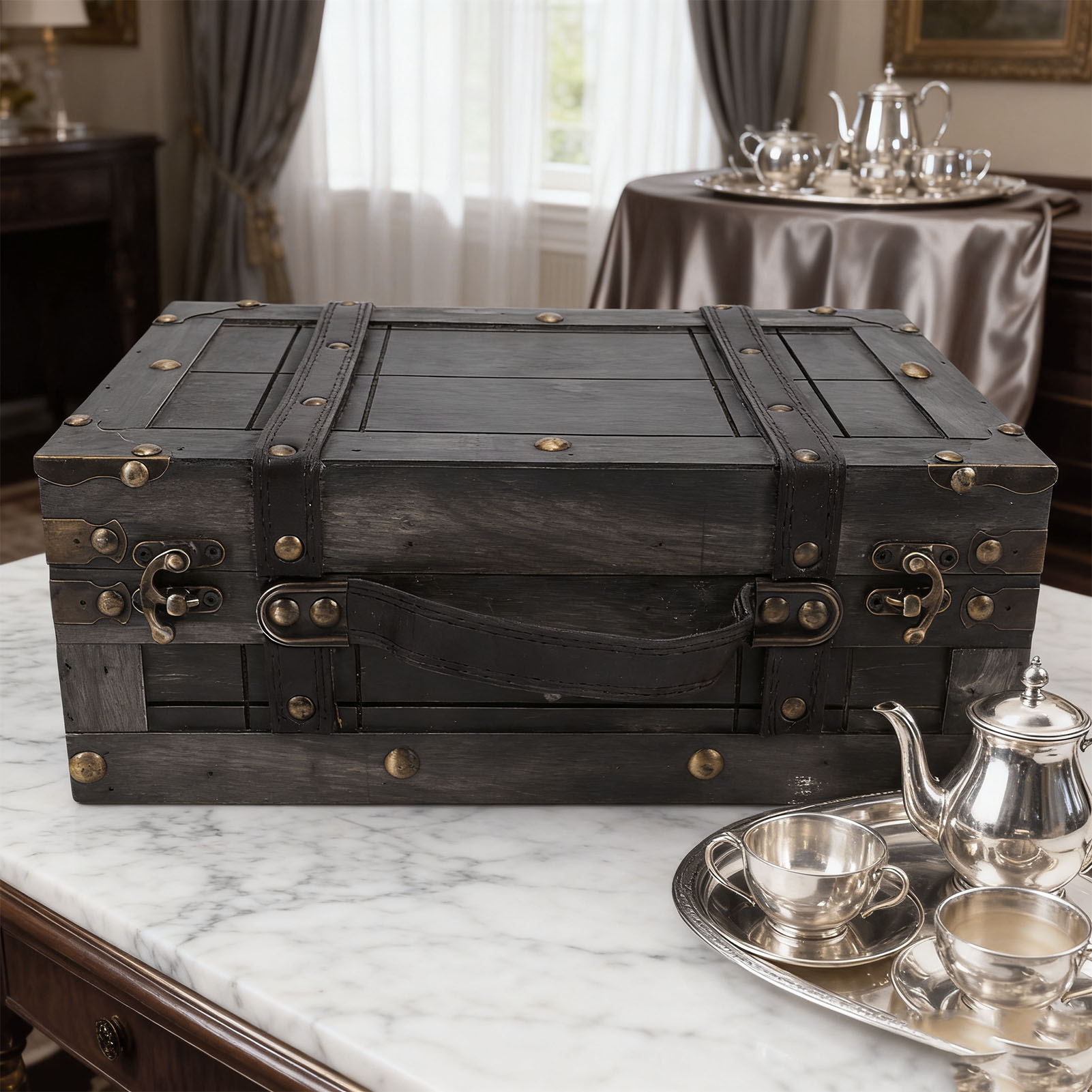 Wood Storage Trunk Wooden Ches - Retro Vintage Trunk Suitcase ulasan dan harga