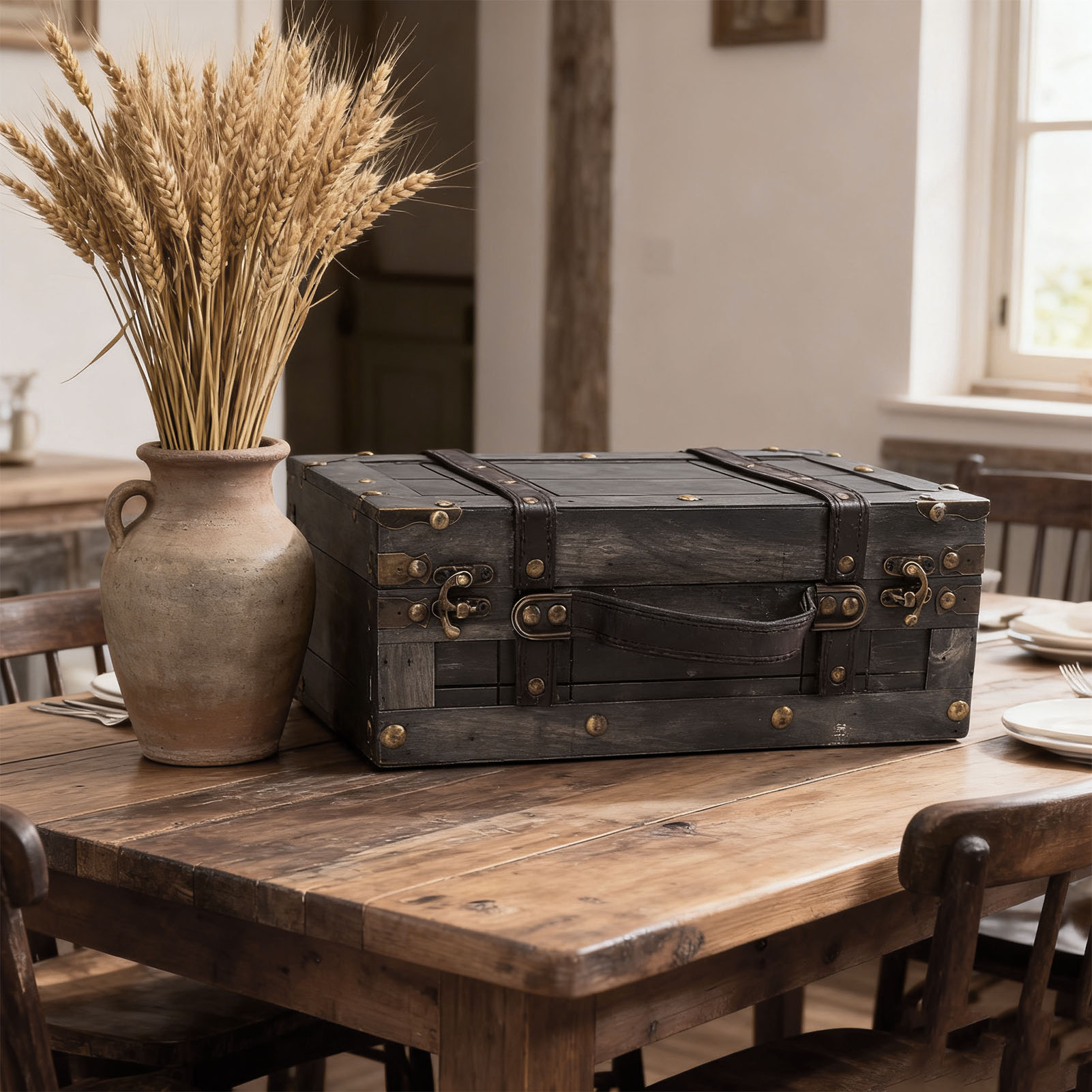 Wood Storage Trunk Wooden Ches - Retro Vintage Trunk Suitcase ulasan dan harga