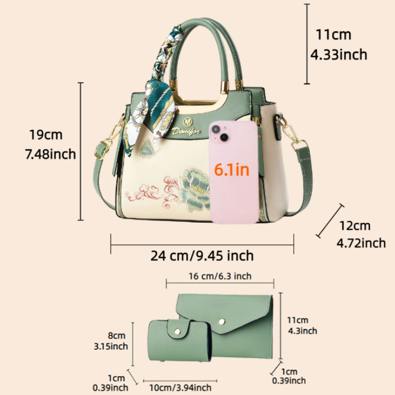 3-piece embroidered handbag se - Wallets ulasan dan harga
