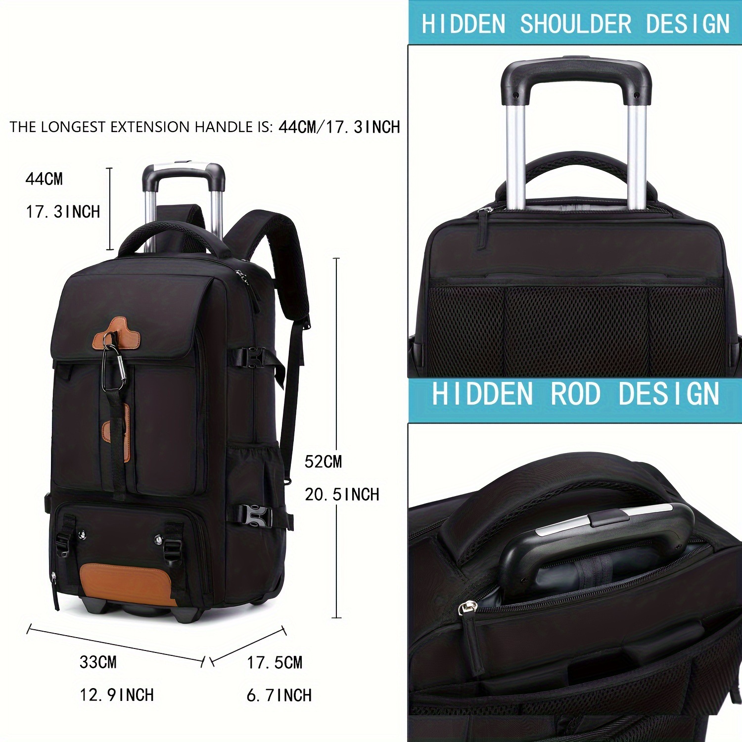 Rolling Backpack Large Capacit - Foldable Rolling Luggage Bag ulasan dan harga