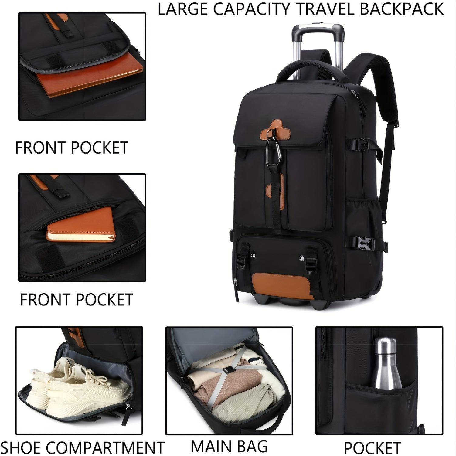 Rolling Backpack Large Capacit - Foldable Rolling Luggage Bag ulasan dan harga